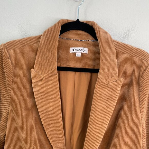 Nanette Lepore Womens 10 Camel Brown Corduroy Blazer Hook Closure Jacket - Picture 8 of 9